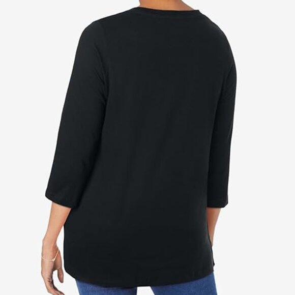 Woman Within Black V-Neck Three-Quarter Sleeve Tunic – Size L (18/20) - Picture 2 of 5